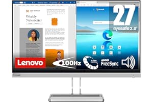 Lenovo L27i-40 | 27" Full HD Monitor | 1920x1080 | 100Hz | 300 nits | 4ms Reaktionszeit | HDMI | VGA | AMD FreeSync | grau