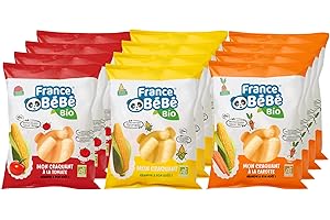FRANCE BéBé BIO - Pack Biscuits de maïs soufflé BIO - Nature Tomate Carotte - Lot 18 sachets de 20g