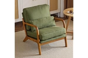 Bonnlo Accent Chair, Soild Wood Padding Lounge Armchairs, Occasional Reading Chair with Cushions and Lumbar Pillow, Armchairs for Living Room, Bedroom, Guest Room Fabric, Dark Green