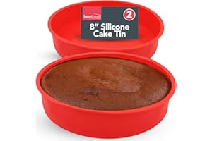 SOL 2pk 8" Silicone Cake Tins – Round Non-Stick Moulds – Durable Baking Trays for Even Heat Distribution, Homemade Sponges, Layer Cakes, Bread, Dishwasher & Freezer Safe