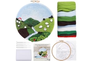 Doxiru Needle Felting Kit for Beginners Including Wool Roving, Picture Frame,Beautiful Wool Painting and Needle Felting Tool, Great for Home Decoration