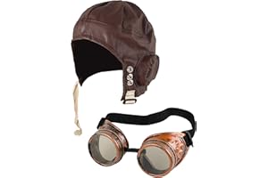FNA FASHIONS® Biggles Hat Pilot Goggles Frame Aviator Grandpa's Great Escape Fancy Dress Kit