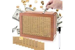 Homgaty Money Saving Box,Money Box Wooden Reusable Money Bank,Cash Saving Target Cash Saver Box for Adults,Piggy Box Money Saving 500/1000/2000/3000/5000/10000/DIY Target