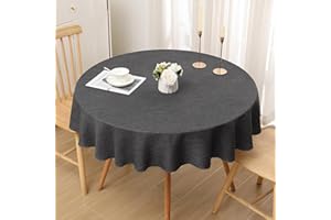 Smiry obrus o wyglądzie lnu, zmywalny, z efektem lotosu, odporny na działanie wody, odporny na plamy, okrągły, 140 cm, ciemnoszary