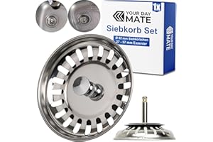 Spülbecken Siebkörbchen, 1 Pack, Ø 82 mm Siebkorb, in Edelstahl, Exzenter Zapfen ragt 27-57 mm tief in den Abfluss, Ø 8 mm Stift, Ersatzteil für Küchenspülen, Küchenabflusssieb, Siebkorbventil Spüle