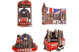 TULPRA 4PCS London Fridge Magnets Set – 3D Metal British Souvenirs, Double-Decker Bus, Tower Bridge, Union Jack, London Icons Decorative Kitchen Magnets, England Souvenirs Gifts for Friends & Family – Brass