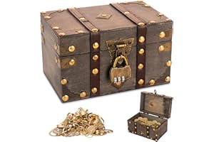 FENYW Vintage Holz Schatztruhe, Schatztruhe aus Holz mit Zahlenschloss und Deckel, Holz Aufbewahrung Schatzkiste, Holztruhe Schatzkiste für Aufbewahren - 18 x 11 x 10cm