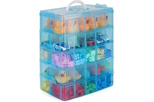 Belle Vous Boite de Rangement Bleue 5 Niveaux Superposables en Plastique Transparent - Compartiments Réglables - Maximum 50 Compartiments - Boite en Plastique pour Jouet, Bijoux, Perle, Outils