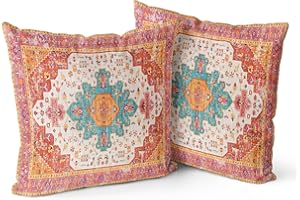 Snylcce Boho Throw Pillow Covers Set of 2 - Tangerine Antique & Vintage Design, Double-Sided Pattern - Soft Cushion Covers for Garden Couch, Sofa, Bed - Decorative 16x16 Inch Pillowcases