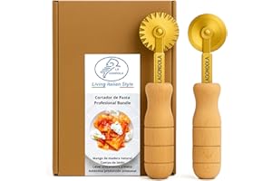 La Gondola Set de 2 Cortadores de Rueda Festoneada y Lisa | Utensilio para Pasta Fresca para Casa y Negocio | Cortapastas de Uso Fácil de Latón y Madera Natural | Cortador de Raviolis