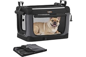 Feandrea Hundebox faltbar, 60 cm Transportbox für kleine Hunde, Hundetasche, Oxford-Gewebe, mit 4 Türen aus Netzstoff, Griffen, Taschen für Futter und Wasserflasche, tintenschwarz PDC016B01