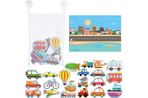 BBLIKE Zabawka do kąpieli dla dzieci, 21 naklejek do kąpieli, z 2 haczykami samoprzylepnymi i 1 obrazkiem, organizer łazienkowy dla dzieci w wieku od 1, 2, 3 lat (samochód)