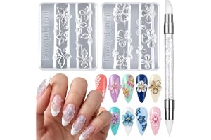2 silikon 3D-blommor nagelformar med snideristift, nageldesign