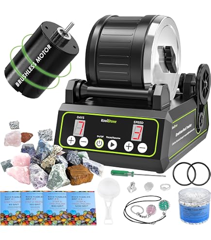 Kit de culbuteur de pierres VIYUKI 2024 - Polisseuse lapidaire double tambour 2,7 kg pour adultes (double baril), comprend des pierres précieuses brutes, 8 grains de polissage, bijoux, guide d