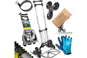 MASKO® Carrello porta-sacchi Carrello per scale pieghevole 80 kg di portata 3x3 Arrampicatore per scale incl. ruote + 2 corde di espansione + guanti - maniglia regolabile in altezza, carrello manuale