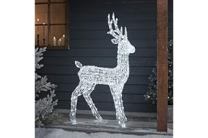 Lights4fun Cervo Luminoso Renna di Natale In Acrilico con 240 LED Bianco con Timer Decorazione di Natale Illuminazione Natalizia per Interni Giardino Esterni