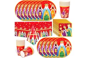 HOWAF Decoracion Navidad Reyes Magos, Vajilla, Mantel, Plato Llano, Servilleta Papel, Vaso Cartón para Decoracion Mesa Navidad Reyes Magos, Decoración Navideña