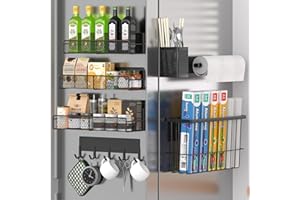 DTUQYX Magnetyczny stojak na przyprawy do lodówki, 7-pak metalowych półek magnetycznych, ruchomy magnetyczny organizer na lodówkę, organizer na przyprawy, stojak na haczyki, uchwyt na ręczniki papierowe,