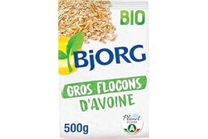 BJORG - Gros Flocons d'Avoine Bio - Céréales Complètes Riches en Fibres - Sans Sucres Ajoutés - 500 g