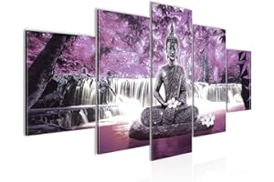 Runa Art Cuadros Buda Cascada 5 Piezas Lienzo no Tejido Decoracion Sala Paisaje Violeta Púrpura 503552c