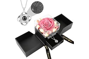 FAYODO Ewige Rose mit Ich Liebe Dich Halskette Damen,Echte Konservierte Blumen Rosenbox Geschenke für Frauen Mama Frau Valentinstag Muttertag Geburtstags Jubiläum（leuchtendes Pink）