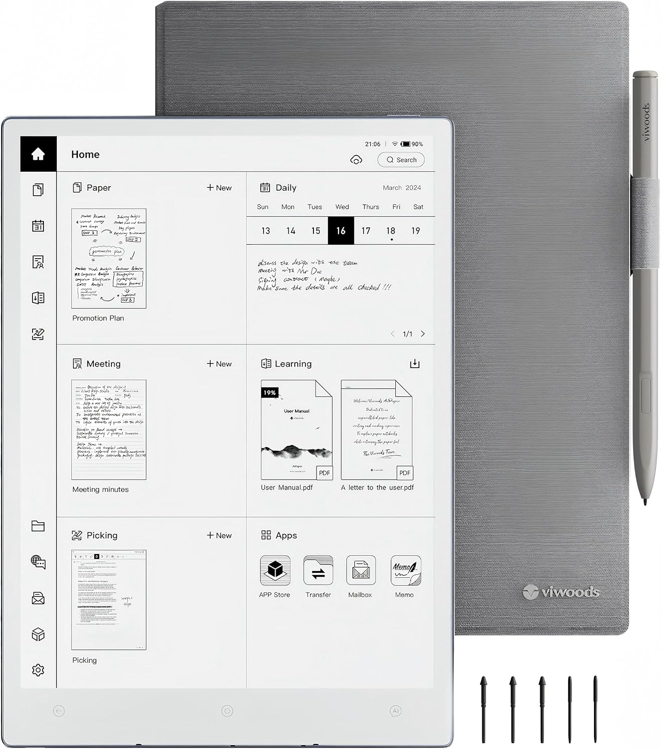 VIWOODS Upgraded Bundle with AiPaper, Stylus Pro and 5 Nibs, Carta 1300 AI E Ink Tablet, 10.65'' 300PPI Electronic Notebook with Pen, Ultra-Thin 4.5mm, Lightweight 370g, 128GB Note-Taking Device