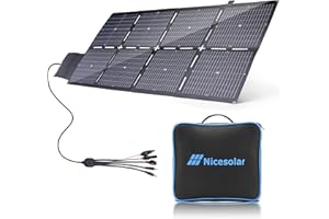 Nicesolar Pannello Solare Portatile 200W per Laptop e Centrale Elettrica Portatile, Caricatore Solare Pieghevole con Doppia USB PD65W IP67 Durevole Impermeabile per Emergenza Campeggio all'aperto