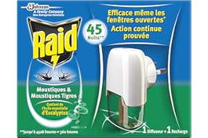 RAID DIFFUSEUR ÉLECTRIQUE LIQUIDE À L' EUCALYPTUS, 45 NUITS, 1 DIFFUSEUR + 1 RECHARGE 27 ML