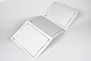 MCTIES 10 Stück weiße 3-er Leporello für Bildformat 13 x 18 cm, Foto - Portraitmappe, Silber Ornament Innenausschnitt 11,5 x 16,5 cm, Passepartout, Leporello, Fotomappe Stückpreis € 1,05