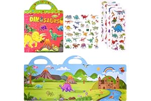 Astaron Livre d'autocollants en 3D enfants, 88 autocollants réutilisables en gelée de dinosaures pour les tout-petits, autocollants de jeu et de voyage et livre d'apprentissage sensoriel et éducatif