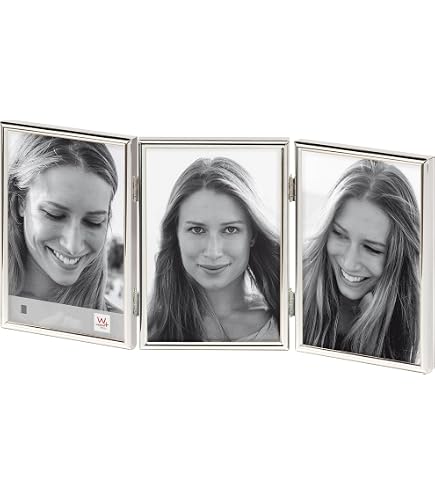 Cadre Photo Triple Dépliable Style Vintage - Pour 3 à 6 Photos 10x15 Cm, Cuivre Doré, Verre Transparent - Décoration Bureau, Salon