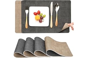 Myir JUN Manteles Individuales Plastico, Salvamanteles Individuales Antimanchas Lavables de Cuero, Antideslizantes Ipermeable Facil de Limpiar Mantel Individual (Juego de 4, Gris/Beige)