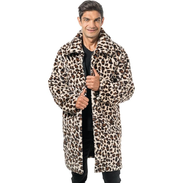 Zhiyao Heren Bontjas Luipaard/tijgerpatroon Warme Winterjas Imitatiebont Mantel Wollige Nertsmantel Parka Jas Winterjas 2 Kaki Xl 3444502819
