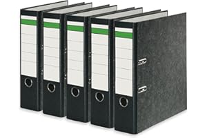 ‎CONIPA Conipa 5 Stück DIN A4 Ordner Schwarz (8cm breit) 2-Ringe-Meachanik [MADE IN GERMANY] für 600 Blatt grau marmoriert - Ordnerhefter für Unterlagen - Dokumentenordner Büro, Uni & Schule