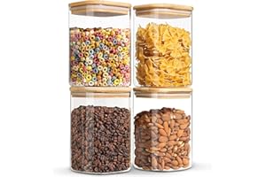 BUOAZR 4pcs Tarros de Cristal con Tapa, 1100ml Frascos de Vidrio Herméticos, Botes Cristal Tarros Especias Apilable, Botes Cocina Almacenaje Cristal para Almacenaje Pasta, Cereales, Harina, Merienda