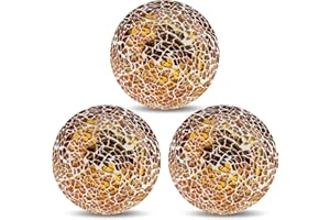 Yatinkim 3 Stück Dekorative Glaskugeln für Schüssels 8,5 cm Mosaik Glaskugeln Gold Kugeln Deko Vasenfüller Esstisch Wohnzimmer Party Tafelaufsatz