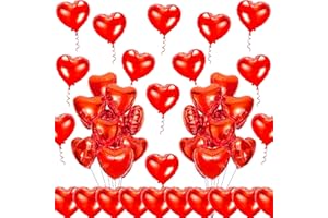 OBQO Red Heart Balloons- 50Pcs 10inch Foil Heart Balloon, Valentine Day Balloons, Room Decorations Kit Party Props Decor Love Balloons Red Valentines Day Heart Balloons