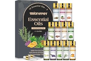 MIGCAPUT Aceites Esenciales para Humidificador 12 x 5ML, Natural Aromaterapia Aceite Aromático, SPA, Masaje - Lavanda, Menta, Árbol del té, Eucalipto, Sándalo, Limoncillo, Clavo, Salvia, Vainilla