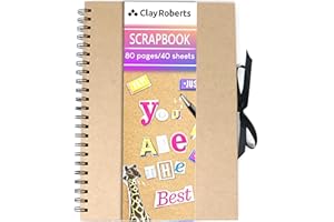 CLAY ROBERTS A4 Kraft Ribbon Scrapbook, Brown, 40 Sheets (80 Pages), Craft Paper Scrapbooking Albums, Eco-Friendly Memory Book Photo Album, Scrapbook, Art Books
