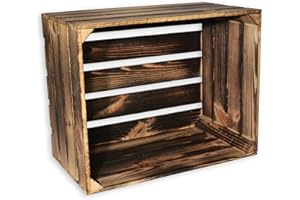 CHICCIE Holzkiste im Vintage Look geflammt dunkel 50x40x30cm - Obstkiste Kiste