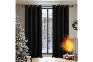 Deconovo Thermal Blackout Curtains, Energy Saving Eyelet Black Out Curtains for Bedroom, 55 x 54 Inch, Black, 2 Panels