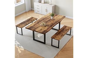 JIEXI Esstisch mit 2 Bänken, modernes Küchentischset für 4 bis 6 Personen, verstärkter MDF-Holztisch für Esszimmer, Küche, Wohnzimmer 160 cm