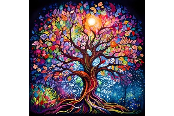 MEIYUDA Diamond Painting, Peinture Diamant Adulte Arbre de vie Coloré Personnalisé Enfants, Kit de Peinture Diamantée DIY Pour Enfants, Décoration Murale d'intérieur Avec Outils 30x30cm