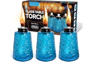 OUNGLYCHOI 3 Pack Oil Lamp Transparent Blue Glass Table Torch Citronella Oil Lamps Lantern with 3 Wicks for Indoor Outdoor Patio Decors
