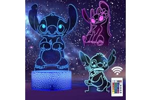 QQAAMZ Stitch Lampara 3d Lilo&stitch Luz De Noche 16 Colores Control Remoto Touch Led Stitch Lampe Decorativa Para Habitación De Niños Anime Gadget,lampe De Cumpleaños 3 En 1