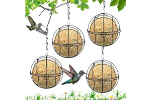 WYFDCZZP 4 soportes para bolas de masa para pájaros, comedero para pájaros con tapa plegable, soporte para bolas de carbonero para colgar, soporte para bolas de maíz, comedero para aves silvestres, jardín,