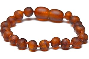 GENUINE AMBER Natural Baltic Amber Bracelet - Anklet - Handcrafted - Cognac Color - Safety Knotted