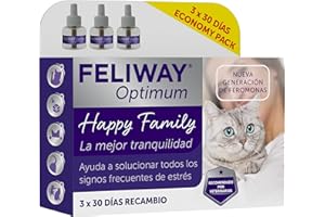 FELIWAY Optimum - Nueva Generación de Feromonas - Soluciona Todos los Signos de estrés del Gato - Arañazos, miedos, Cambios, marcaje con orina y conflictos Entre Gatos (3 recambios)