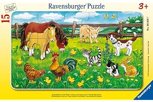 Ravensburger barnpussel - 06046 husdjur på ängen - rampussel för barn från 3 år och uppåt, med 15 bitar