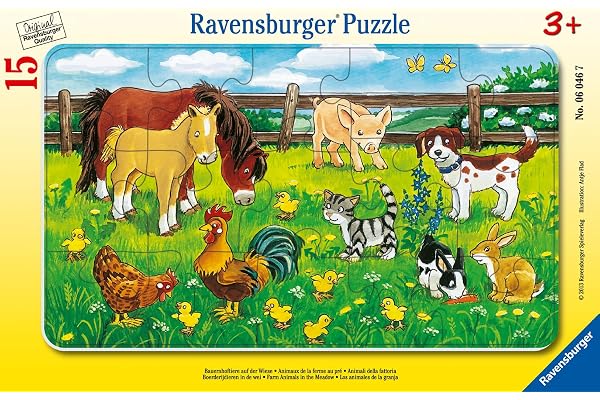 Ravensburger - 06046 - Puzzle Cadre - Animaux de la Ferme aux Pré - 15 pièces